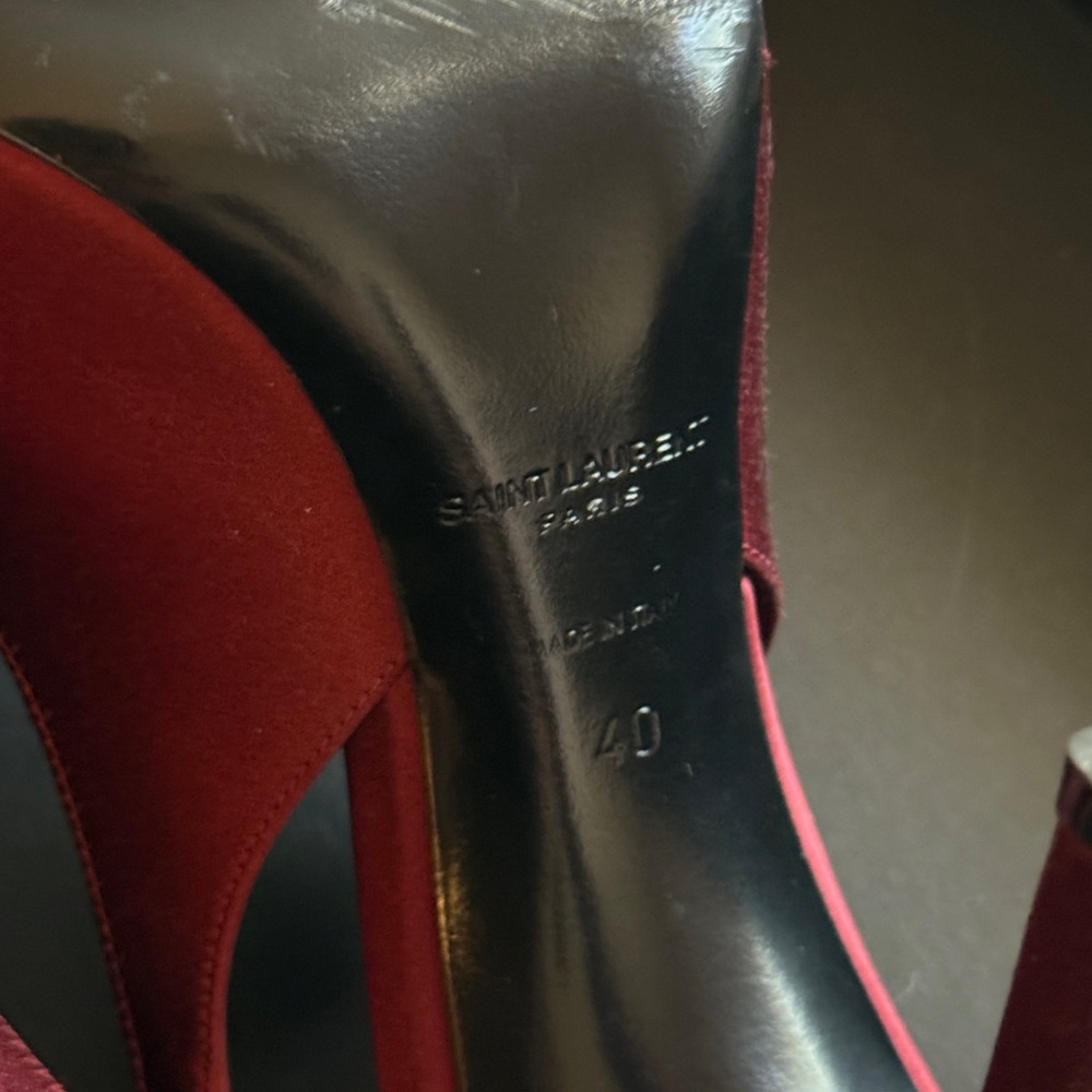 Yves Saint Laurent Burgundy Satin Pointed Slingback Stiletto Heels - Picture 4 of 8